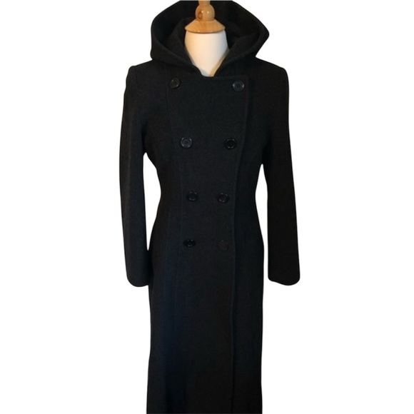 Anne Klein Black 100% Wool Double breasted Maxi hooded coat with buttons Size 6 - Picture 1 of 10